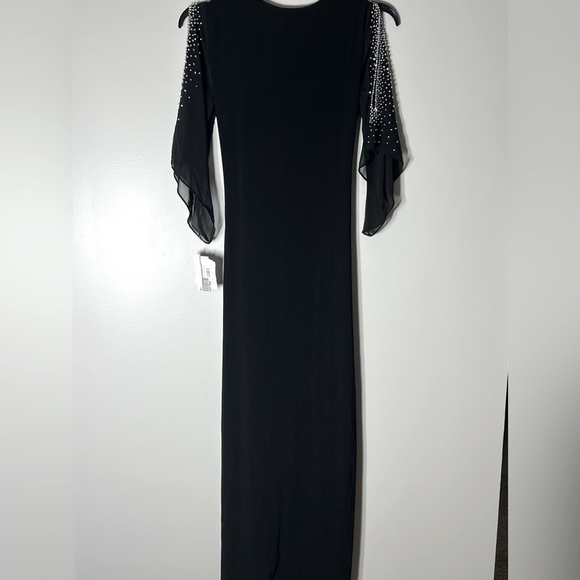 MSK Womens  Beaded Trim Chiffon Sleeve Surplice Maxi Gown, black size S - Picture 9 of 13